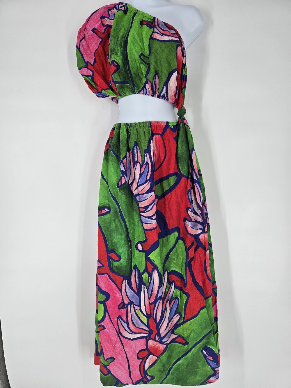 Farm Rio Tropical Bunch Dress One Shoulder Cutout Size XS